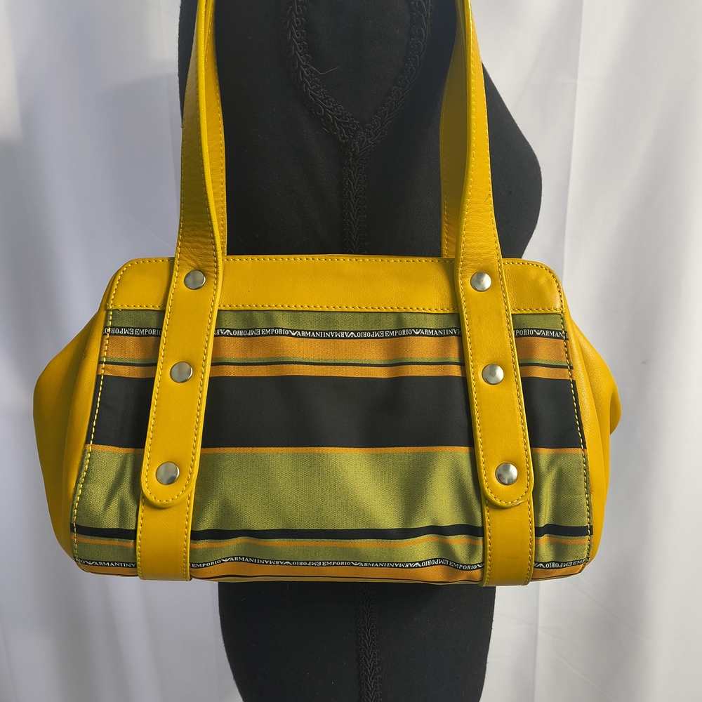 Rare vintage Emporio Armani Leather & Jacquard Shoulder Bag - Made In Italy -